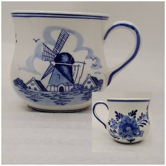 JOA Delft Blue Windmill and Floral MUG Hand Painted Porcelain Potbelly 9 oz Cup - Picture 12 of 12